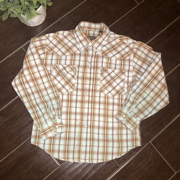 Roper pearl snap brown/beige button up sz medium - Picture 1 of 5